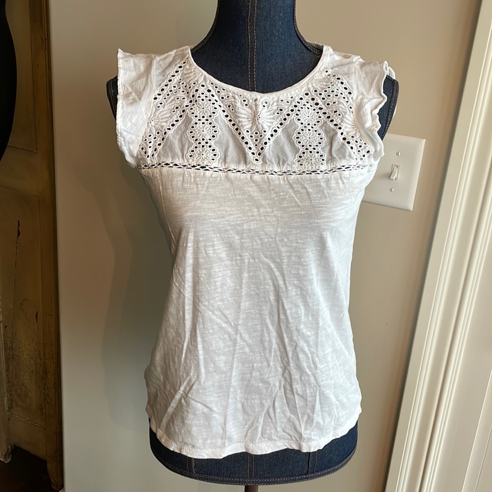 Loft XSP Eyelet T-shirt White Sleeveless